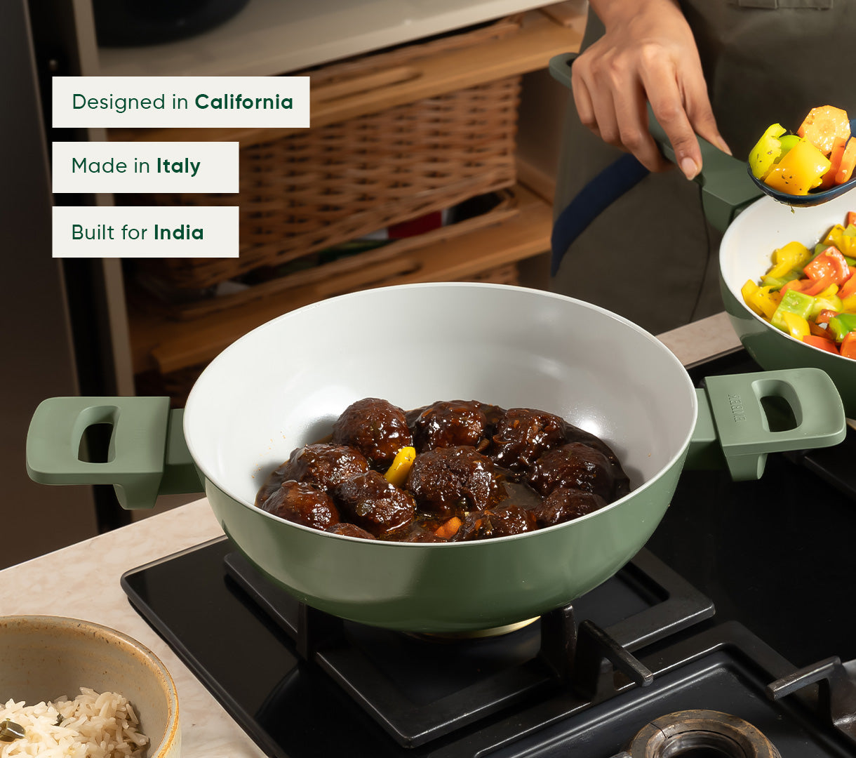 Kadai 24cm with glass lid - Coorg Green