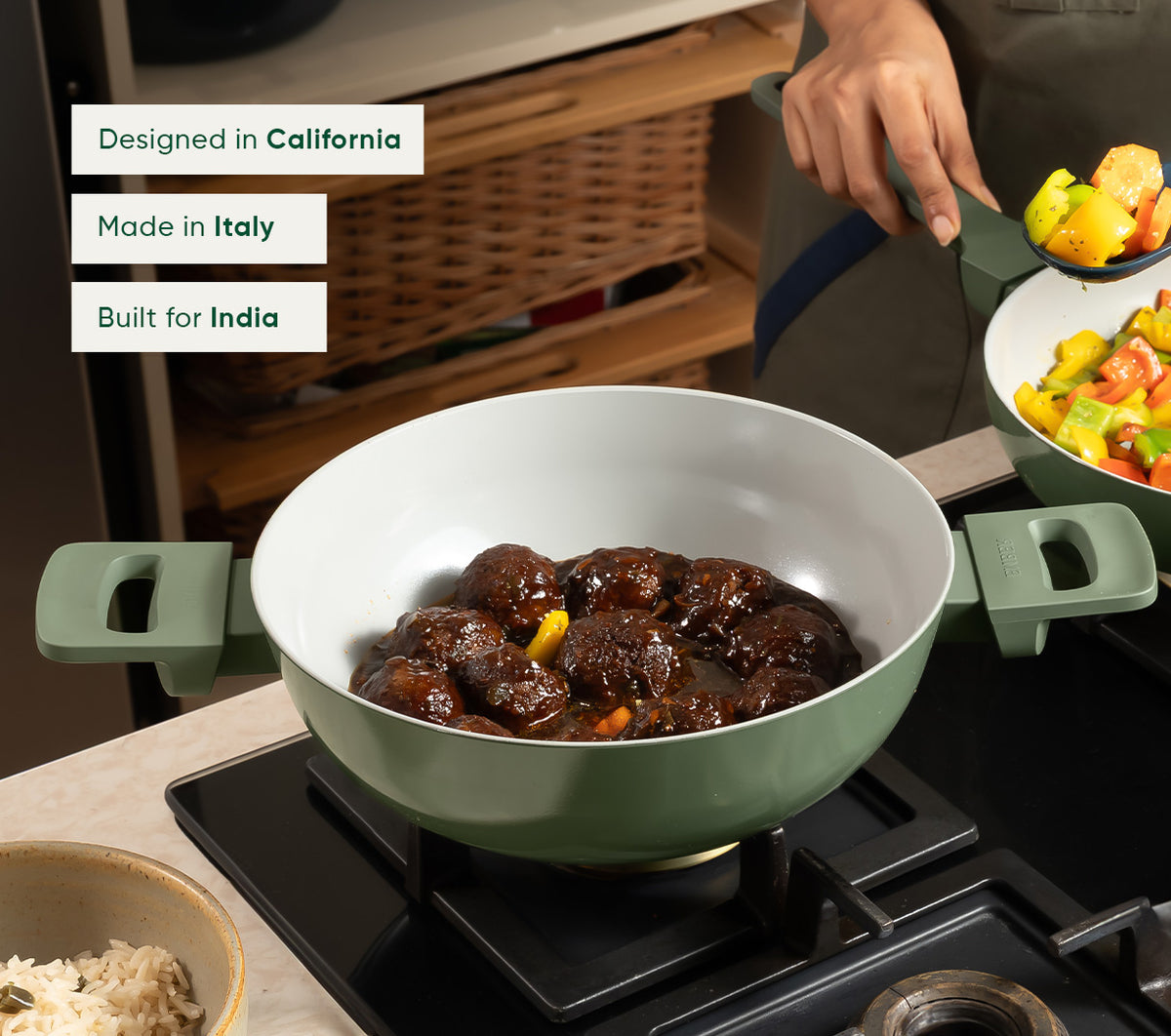 Kadai 24cm with glass lid - Coorg Green