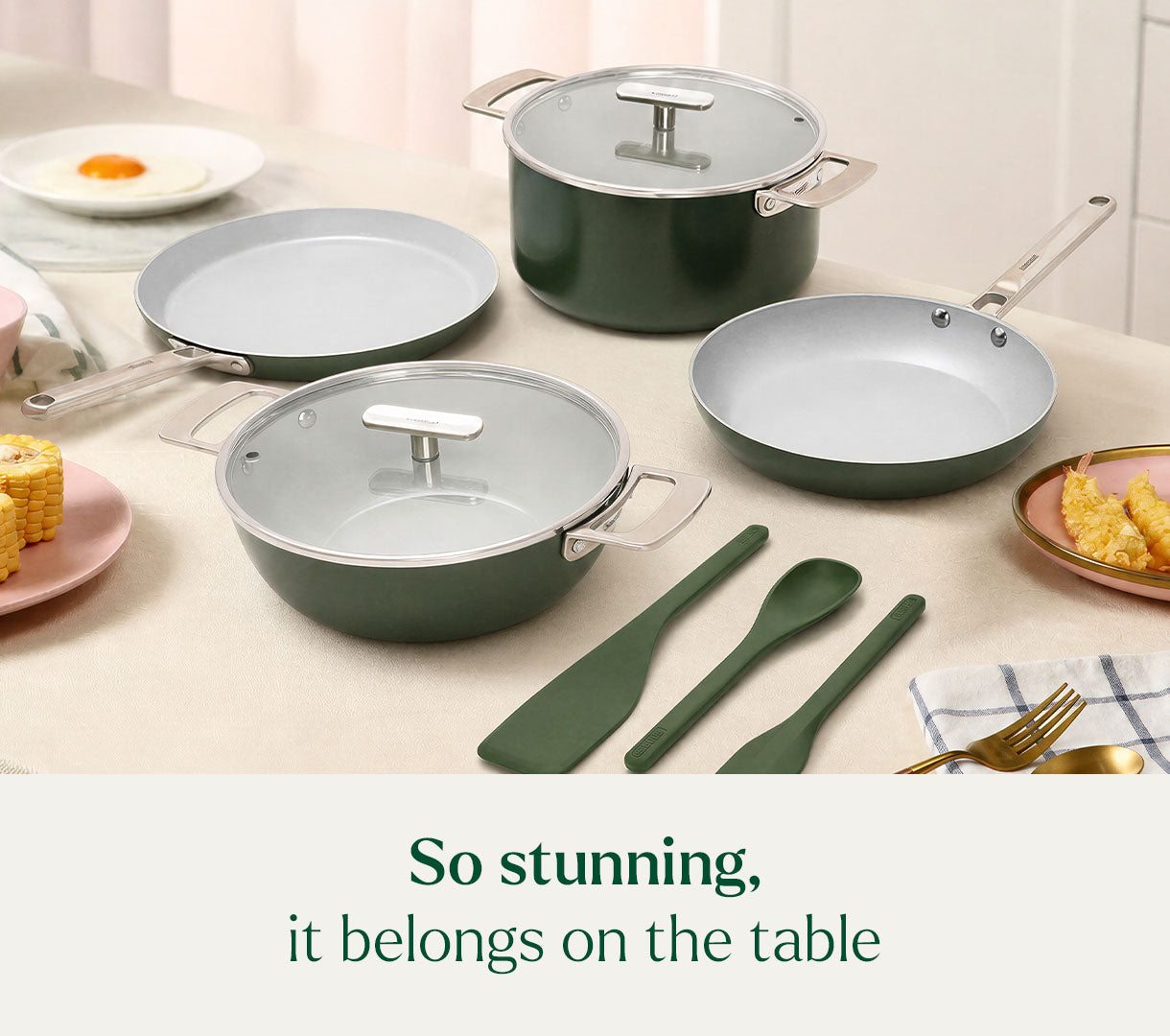 Complete Cookware Set (4-Piece) with glass lid - Coorg Green