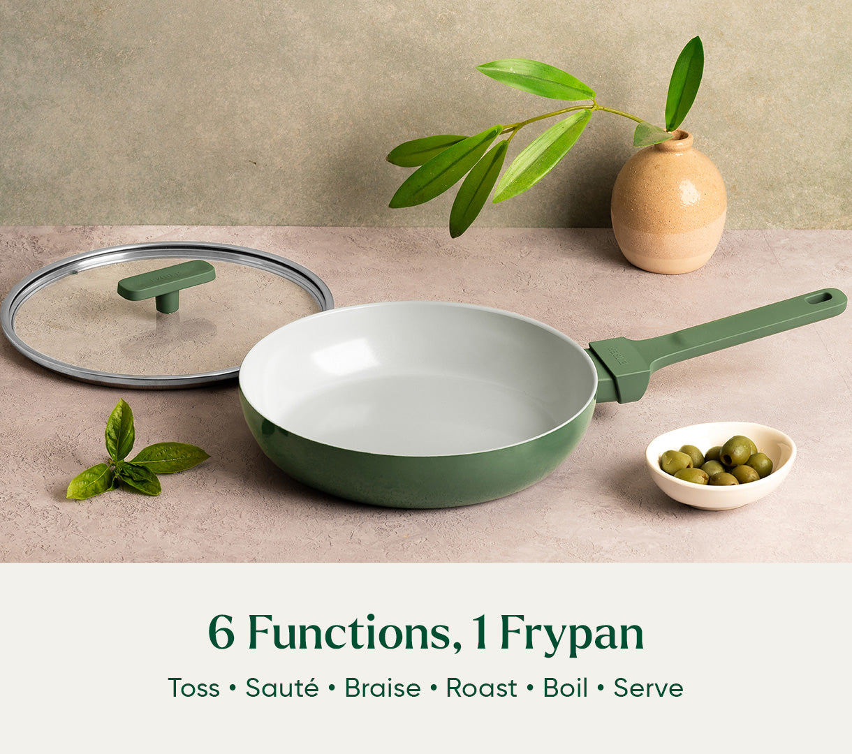 Frypan 24cm with glass lid (2.0) - Coorg Green