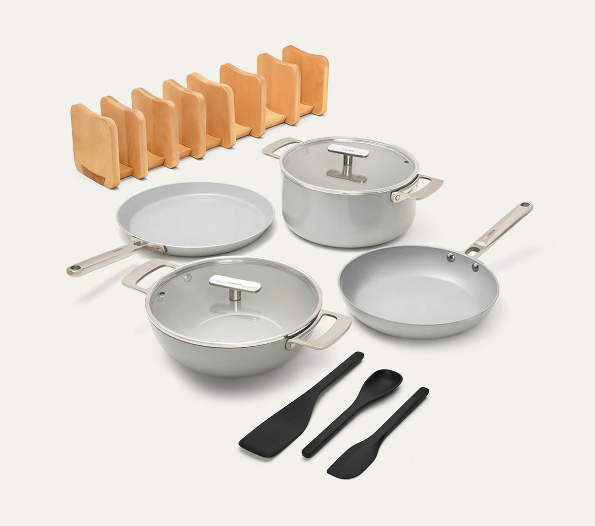 Complete Cookware Set with storage (4-Piece) with glass lid - Himalayan Mist