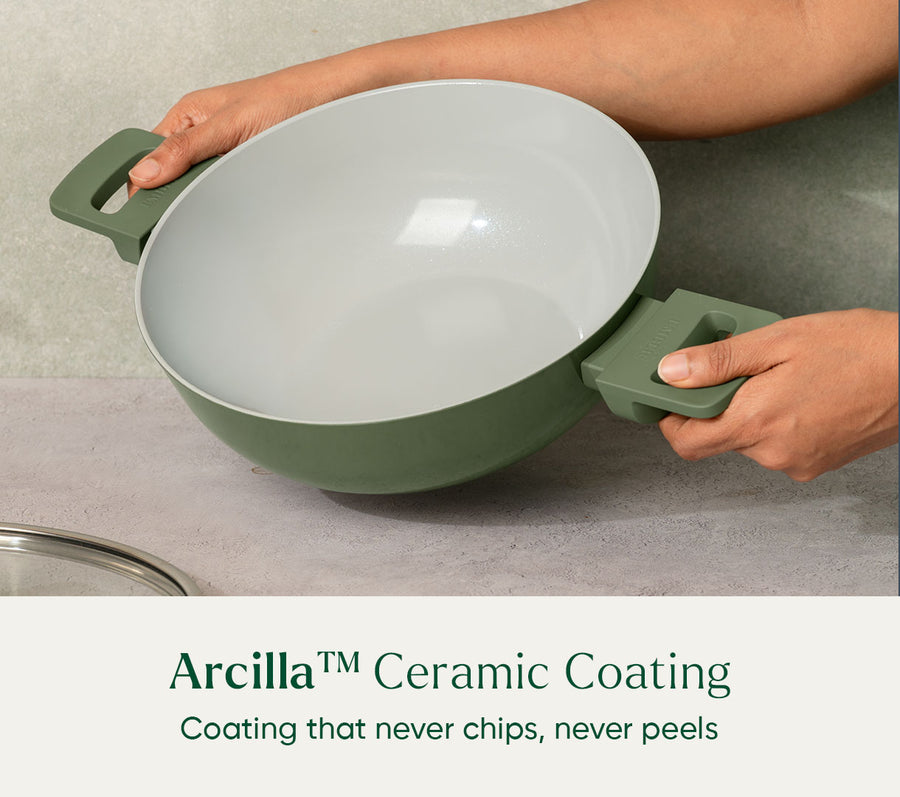 Complete Cookware Set (4-Piece) with glass lid - Coorg Green