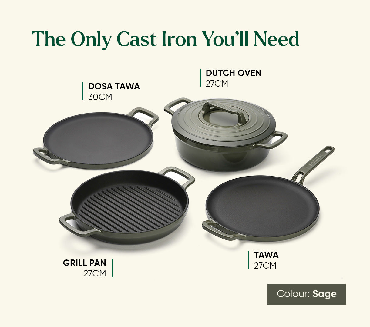 TitaniumClad™  Cast Iron Tawa 30cm - Sage