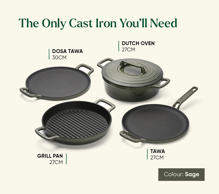 TitaniumClad™  Cast Iron Tawa 30cm - Sage