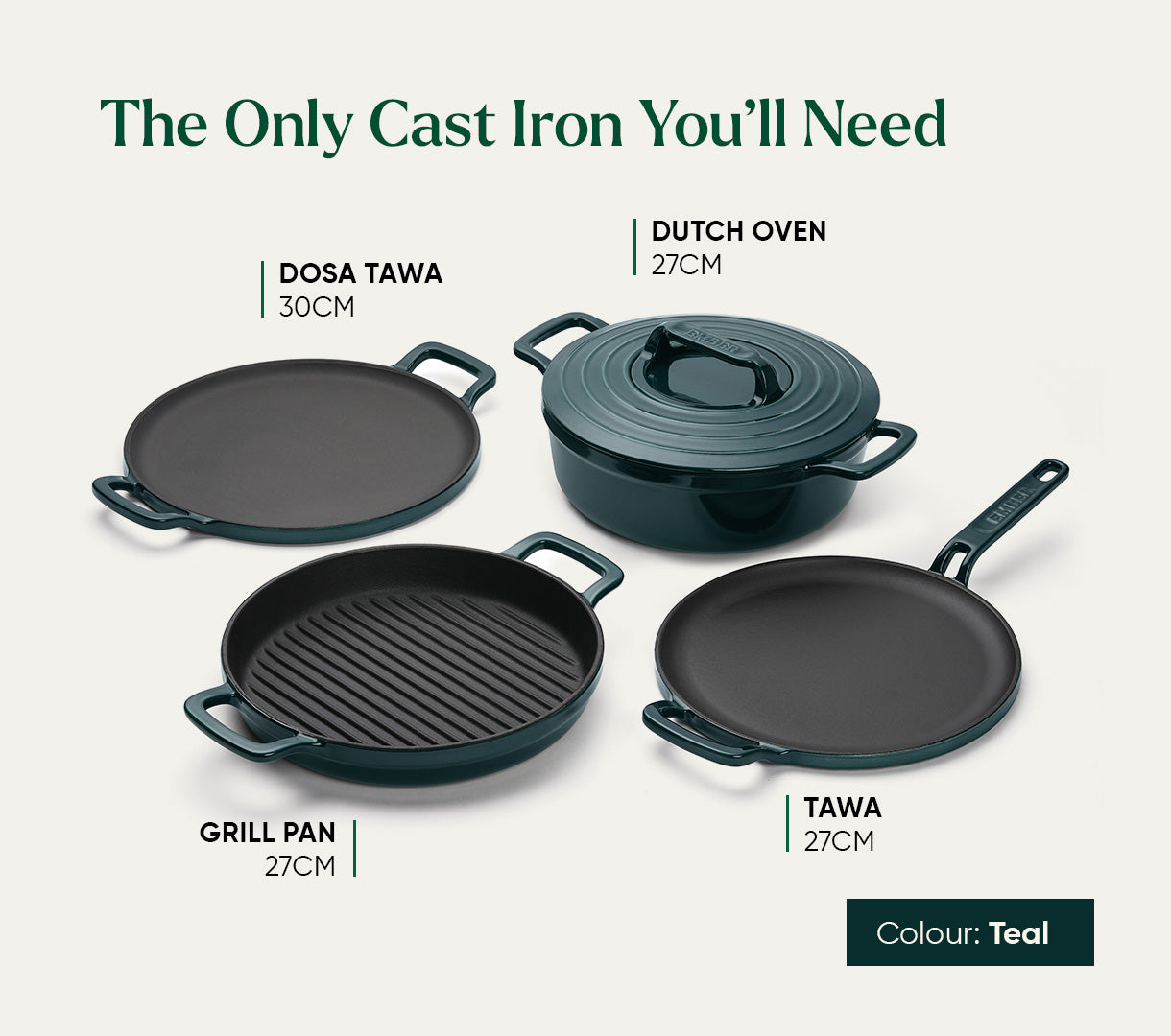 TitaniumClad™  Cast Iron Tawa 27cm - Teal