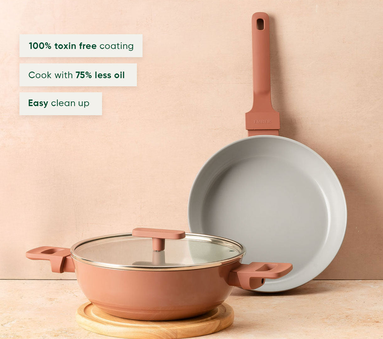 Everyday Cookware Trio with glass lid - Jaipur Terracotta