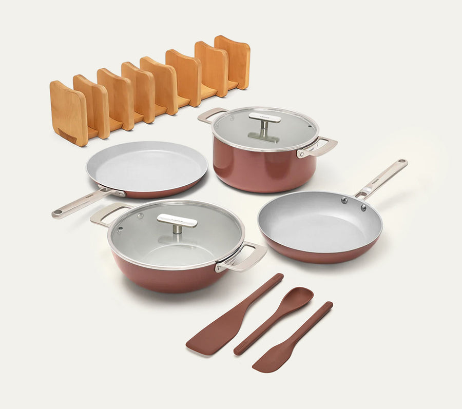 Complete Cookware Set with storage (4-Piece) with glass lid - Jaipur Terracotta