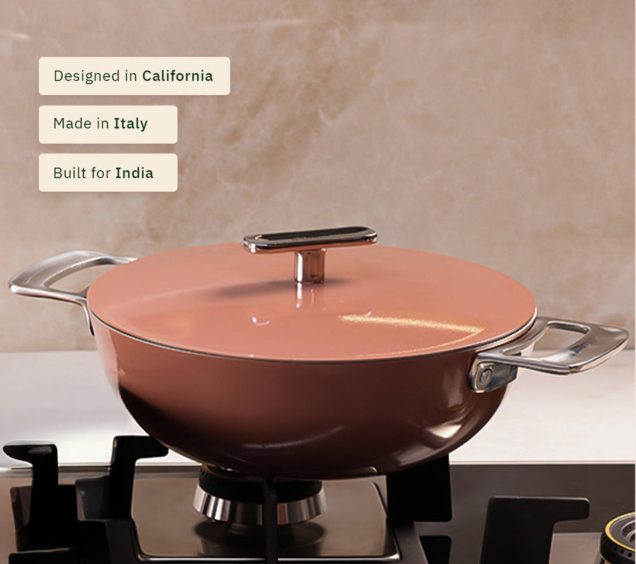 Ember Mini Frypan with glass lid + Kadai Duo - Jaipur Terracotta