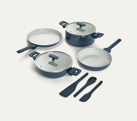 Complete Cookware Set (4-Piece) with glass lid - Nilgiri Blue