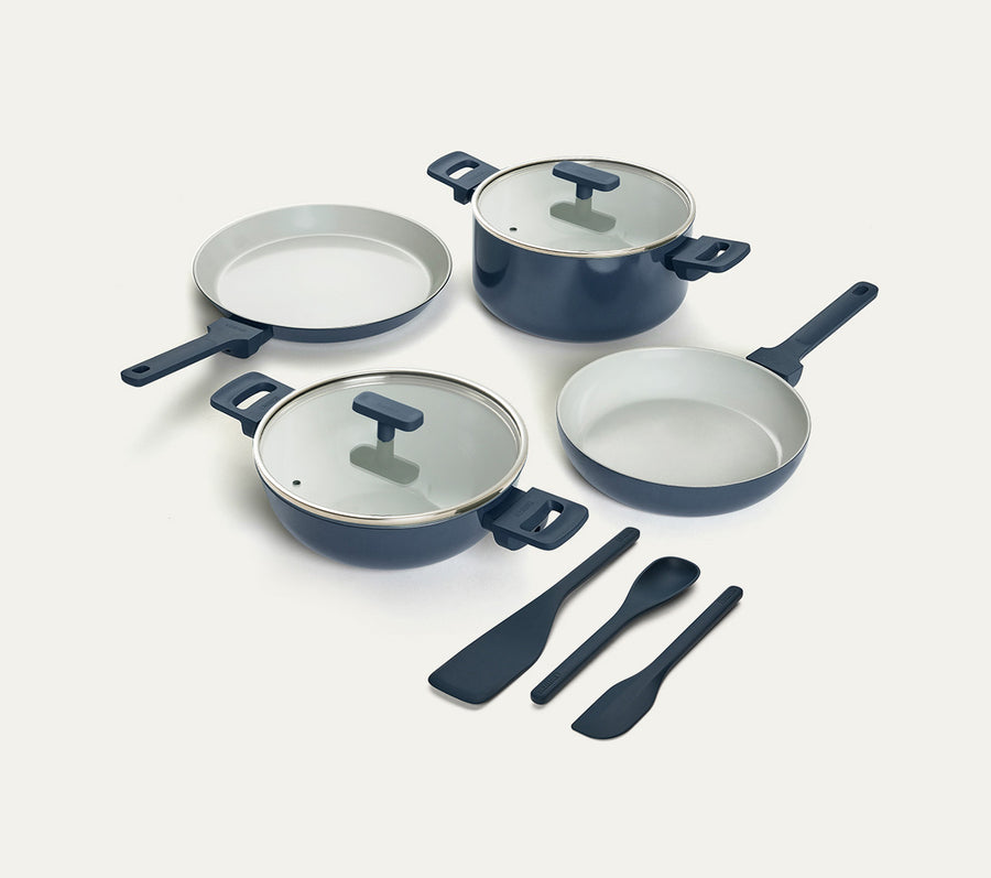 Complete Cookware Set (4-Piece) with glass lid - Nilgiri Blue