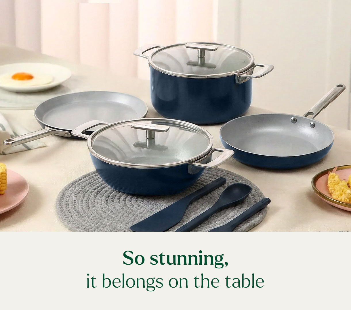 Complete Cookware Set (4-Piece) with glass lid - Nilgiri Blue