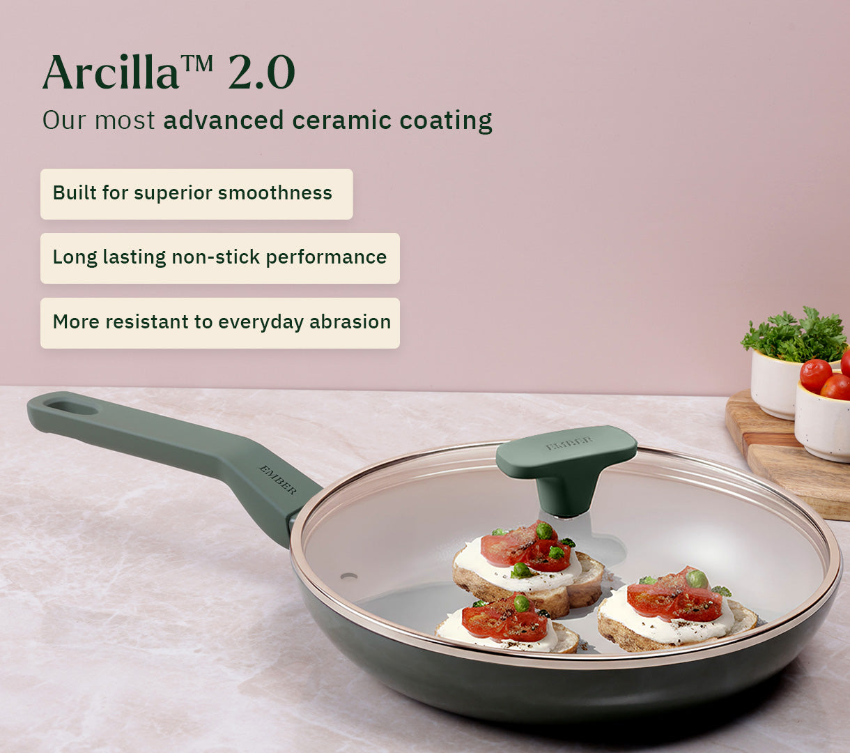 Frypan 24cm with glass lid (2.0) - Coorg Green