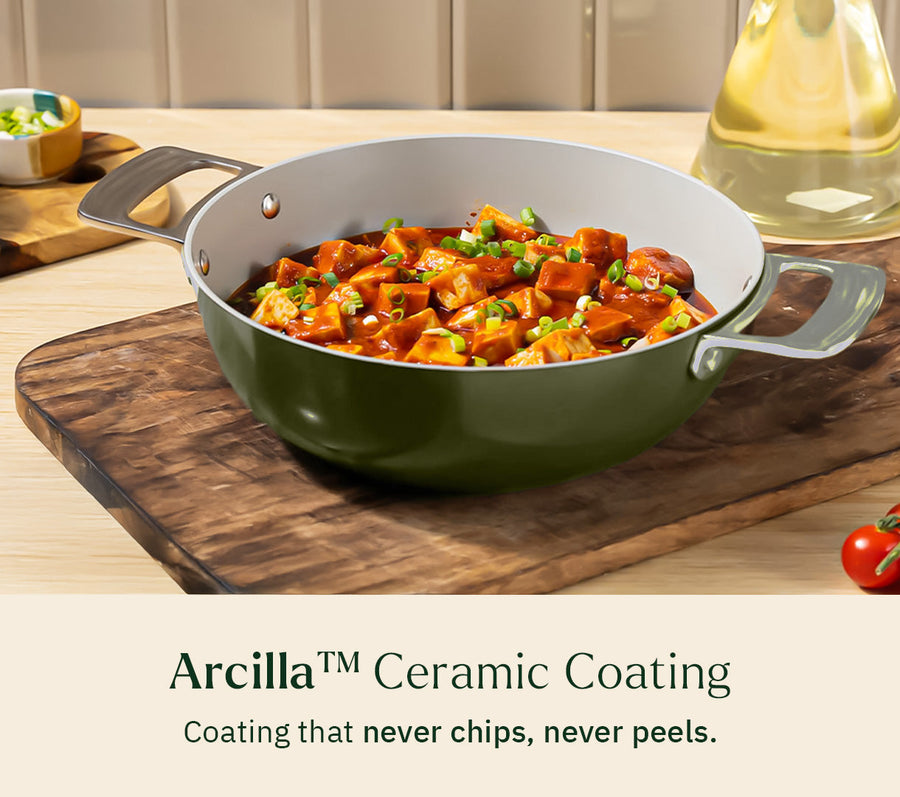 Kadai 24cm with glass lid - Coorg Green