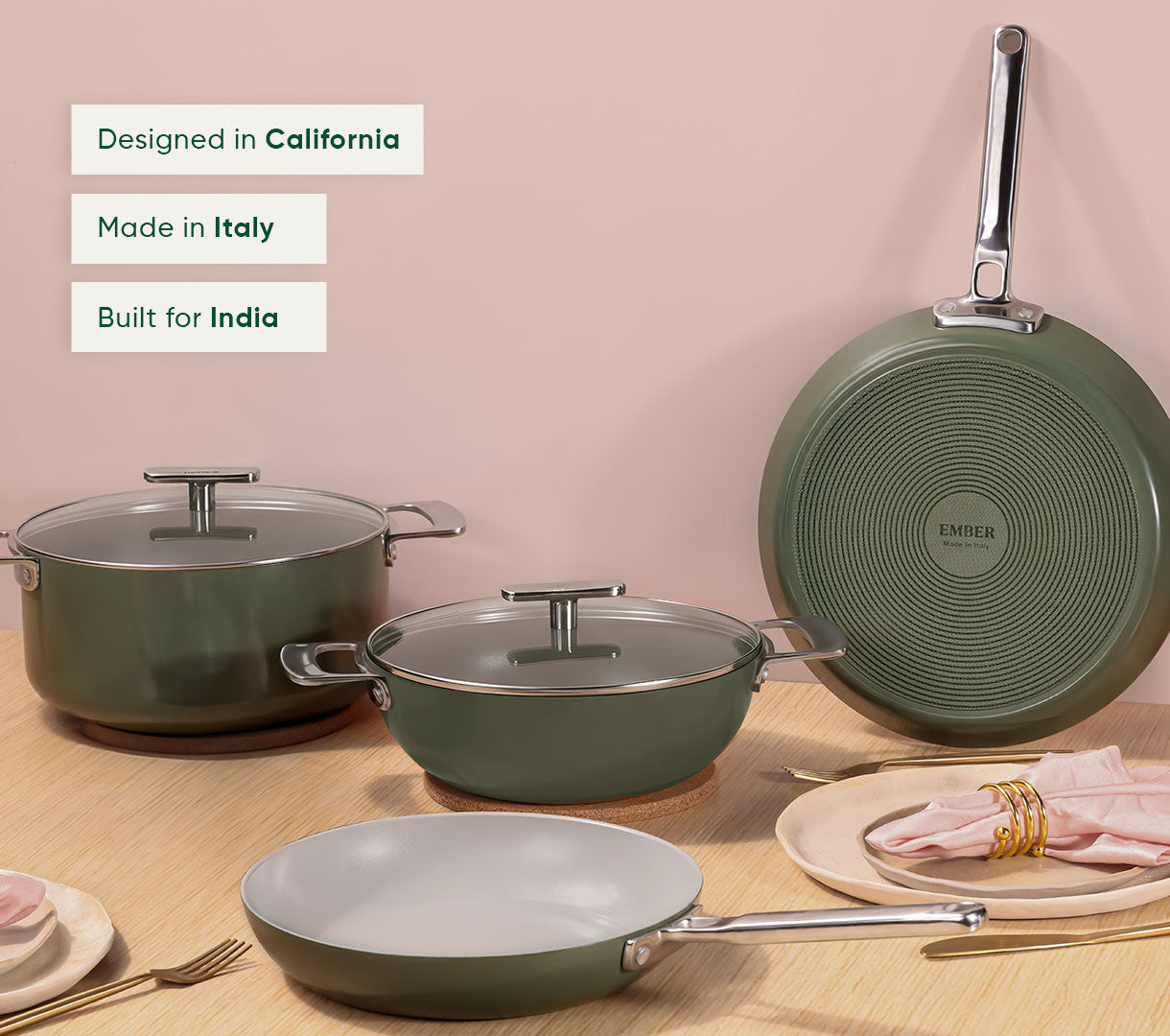 Complete Cookware Set with storage (4-Piece) with glass lid - Coorg Green