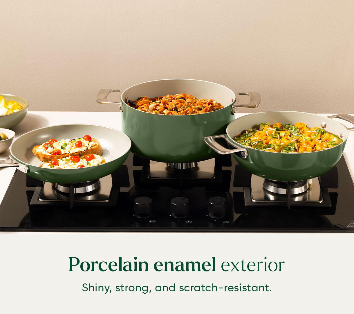 Complete Cookware Set (4-Piece) with glass lid - Coorg Green