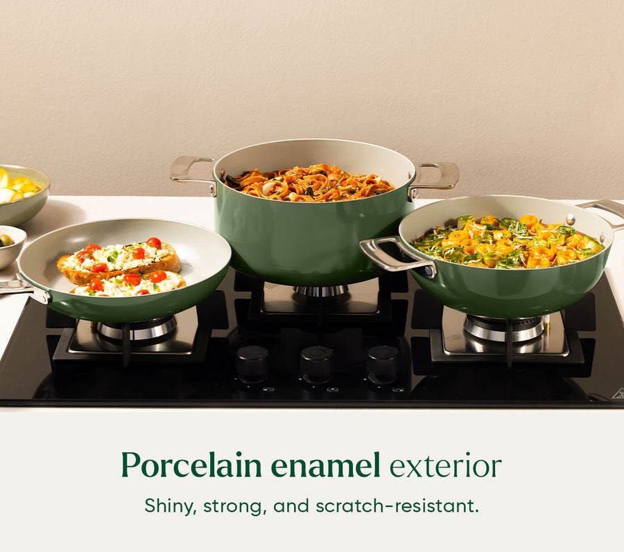 Complete Cookware Set with storage (4-Piece) with glass lid - Coorg Green