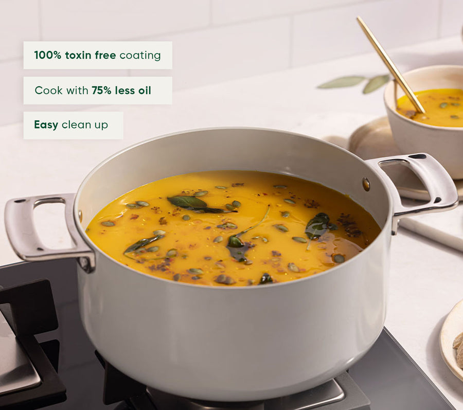 Complete Cookware Set with storage (4-Piece) with glass lid - Himalayan Mist